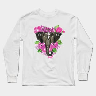 Grey Elephant - Flower art Long Sleeve T-Shirt